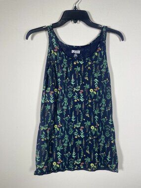 Duluth Trading Co Women Tank Top Navy M No Yank Floral Top Cotton Blend!